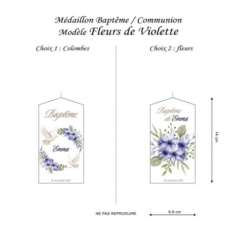 Bougie Baptême / Communion Modèle Fleurs de violette