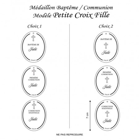 Médaillon Baptême / Communion Modèle Petite Croix Fille