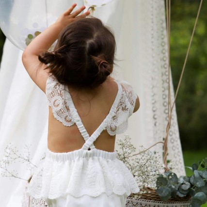 Barboteuse Emma pour baptême et mariage sur-mesure